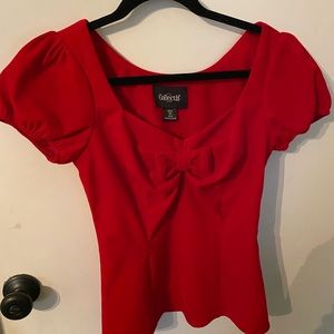Modcloth X Collectif Red Velvet Bow Gorgeously Gift Wrapped Blouse Top